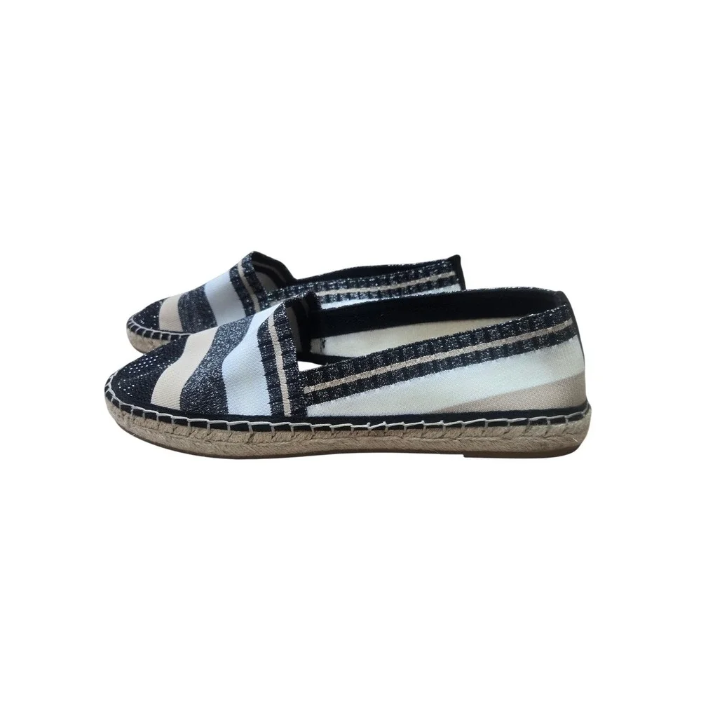 INC International Concepts Corvina Striped Sequin Espadrille Flats Black Tan 8.5